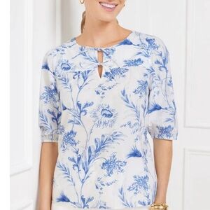 NWT Talbots Floral Blue and White Women's Top - Petite Large